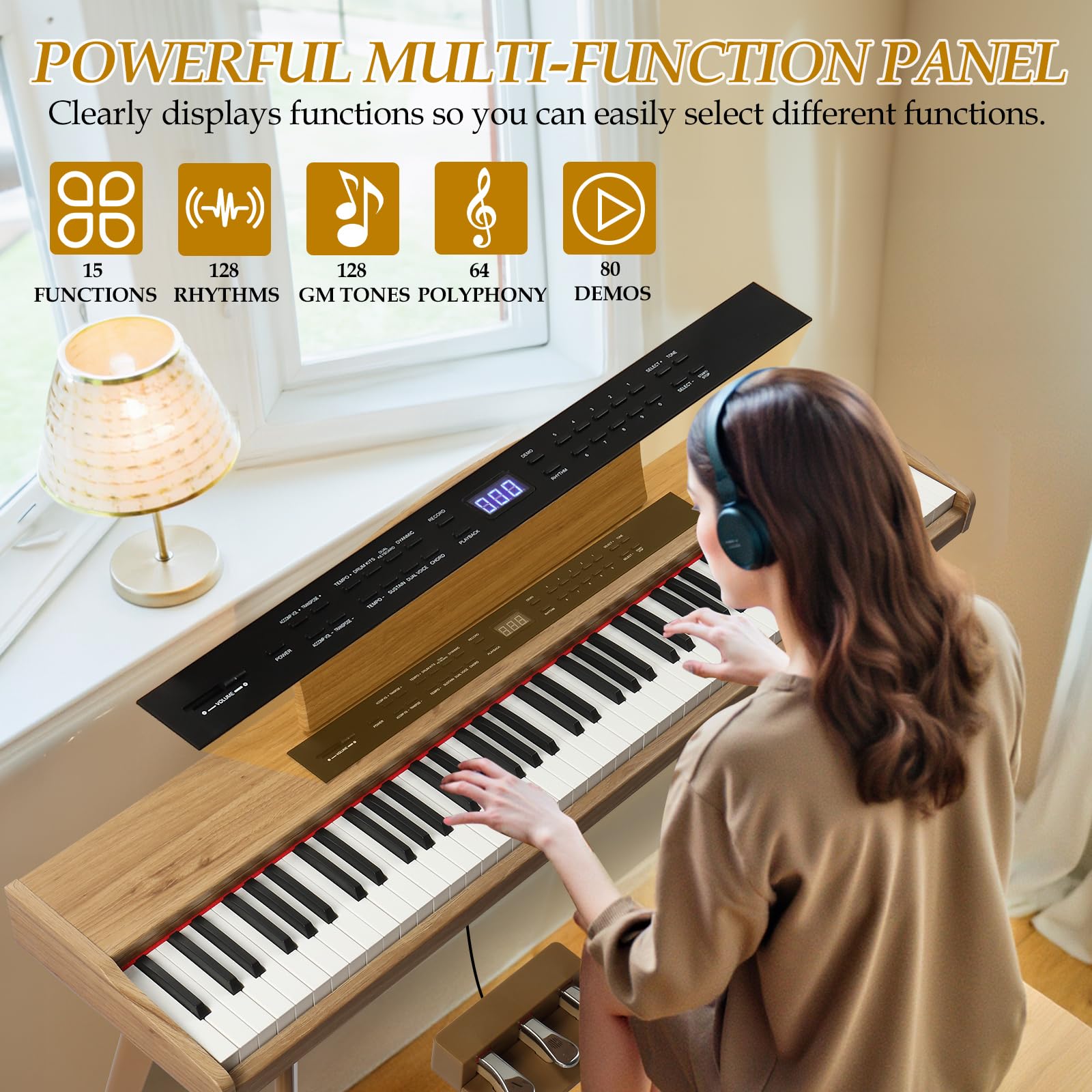 Ktaxon 88 Key Keyboard Piano Set, Full Size Digital Piano with Multi-Adjustable Height Bench, Powerful Functional Panel, Professional 3 Pedal Unit and Dual Mode Connectivity for Beginner(Black)