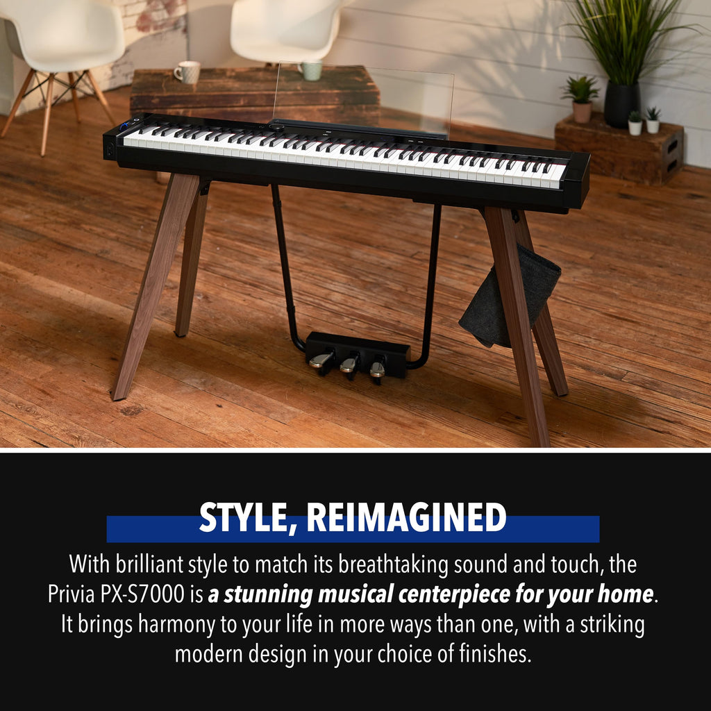 Casio Privia PX-S7000 Portable Digital Piano w/88 Hybrid Weighted Keys, 400 Tones, Touch Sensor Controls, Stand w/ 3 Pedals, Bluetooth, USB, AC Adapter, 32W Speakers, Harmonious Mustard (PX-S7000HM)