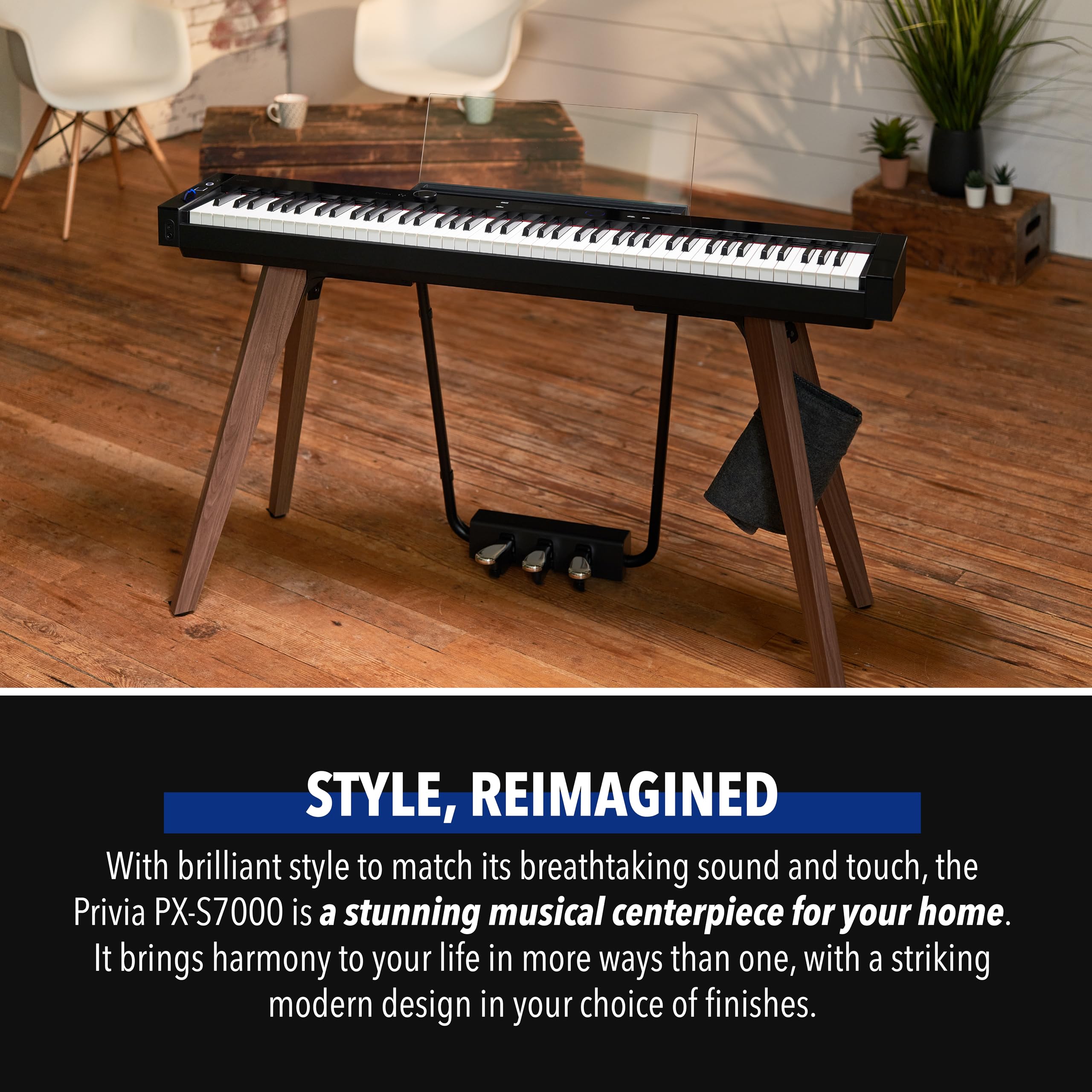 Casio Privia PX-S7000 Portable Digital Piano w/88 Hybrid Weighted Keys, 400 Tones, Touch Sensor Controls, Stand w/ 3 Pedals, Bluetooth, USB, AC Adapter, 32W Speakers, Harmonious Mustard (PX-S7000HM)