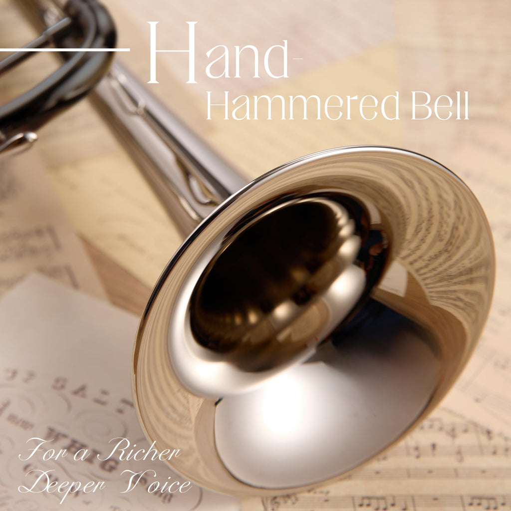 AKLOT Hand-Hammered Bell Bb Trumpet: Smooth Valve Action, Clear-Lacquered Brass Body, Standard Trumpet Beginner Set with Leather Case, Lesson Book, Trumpet Mute, Mouthpiece, Cleaning Kit (SNR-BrzED)
