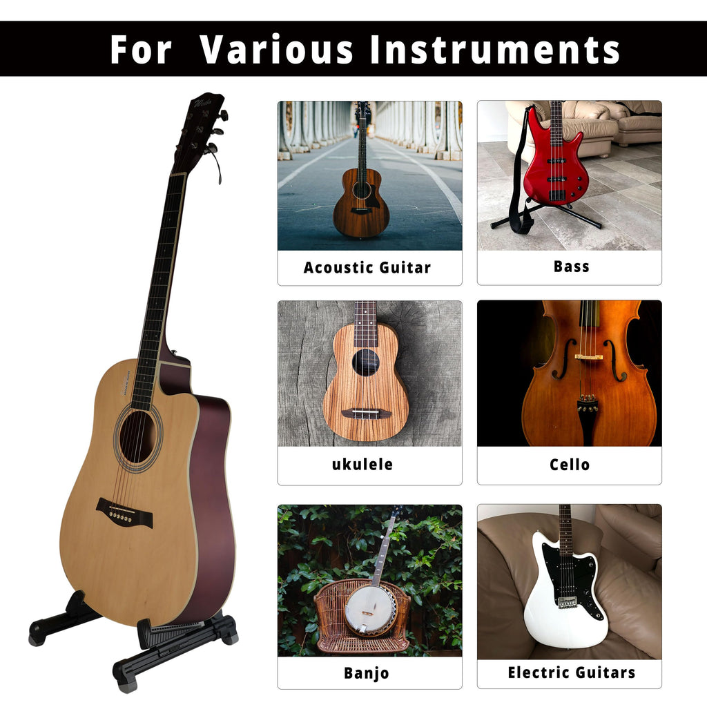 Guitar Stand,Wood Guitar Rack,A-Frame Folding Acoustic Electric Guitar Stands Floor for Bass,Cello,Banjo,Mandolin,Ukulele(Oak)