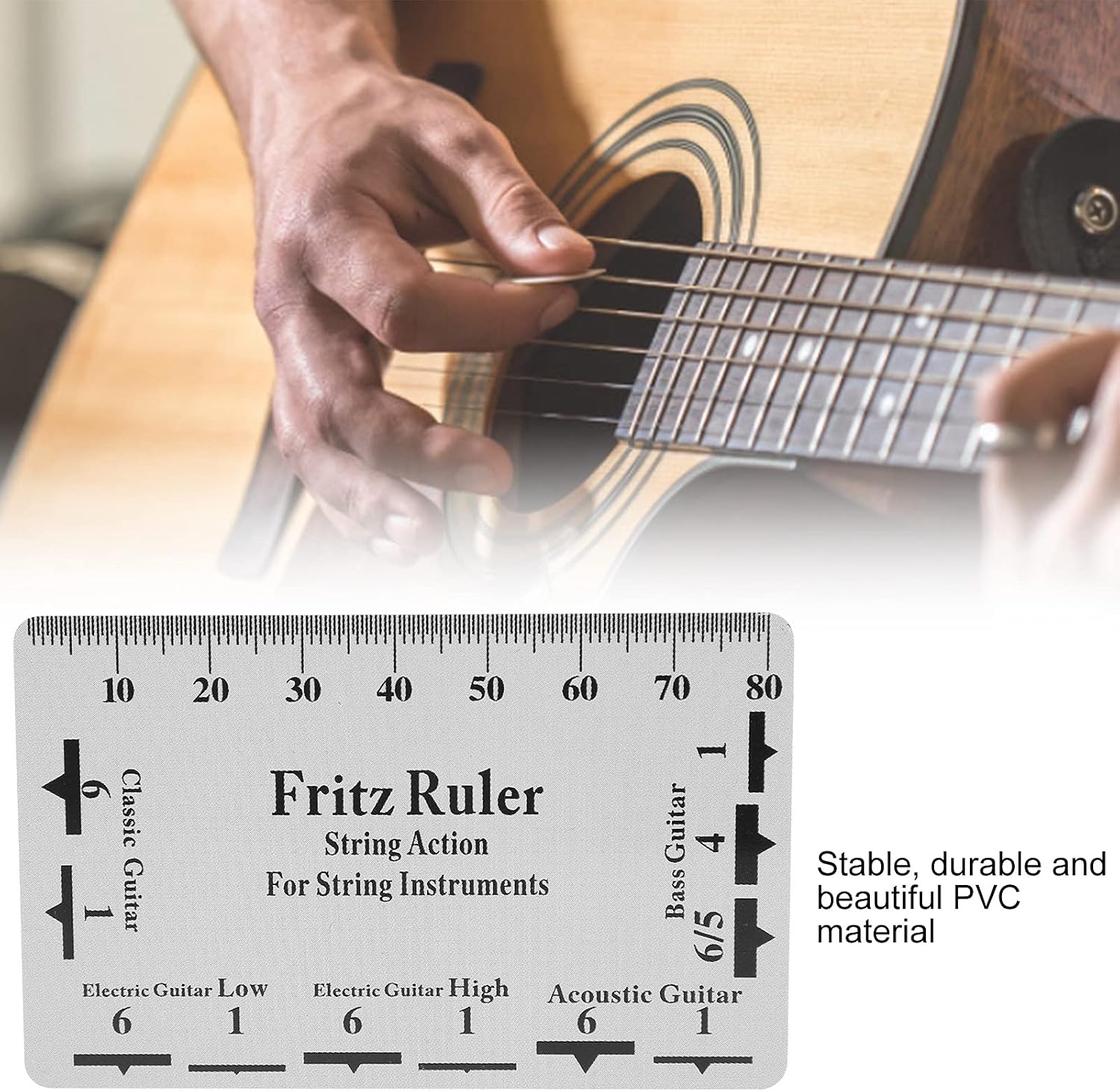 String Action Gauge Ruler PVC Guitar Setup Tool Kit with Height Measurement Scale for Electric Bass Acoustic Guitar Mandolin Banjo Ukulele 85 x 54mm / 3.3 x 2.1in
