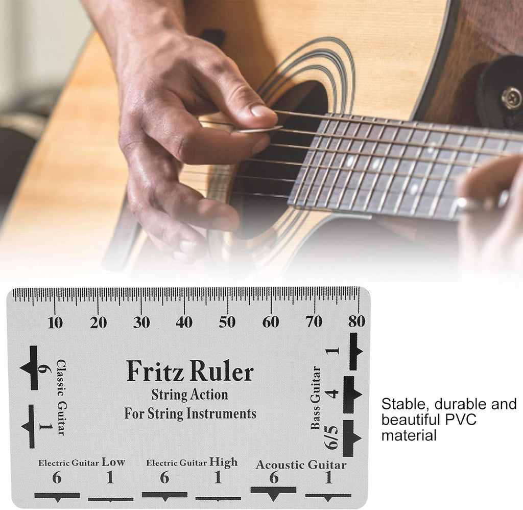 String Action Gauge Ruler, 3.3 x 2.1in Guitar String Height Gauge Guitar String Setup Tool for Electric Guitar Bass Acoustic Guitar Mandolin Banjo