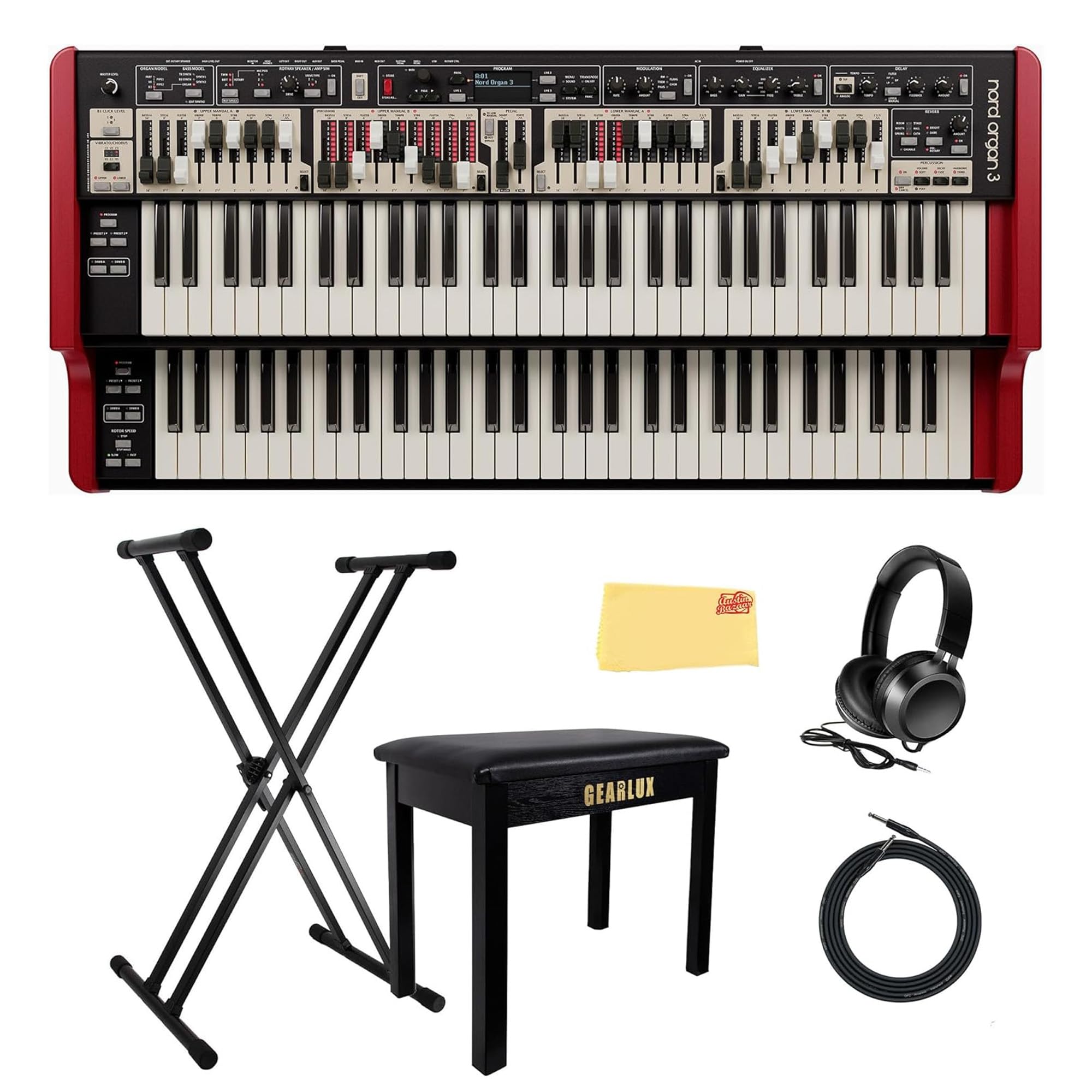 Nord Stage 4 88-Key Digital Piano Bundle with Adjustable Stand, Bench, Sustain Pedal, Headphones, Instrument Cable, and Austin Bazaar Polishing Cloth