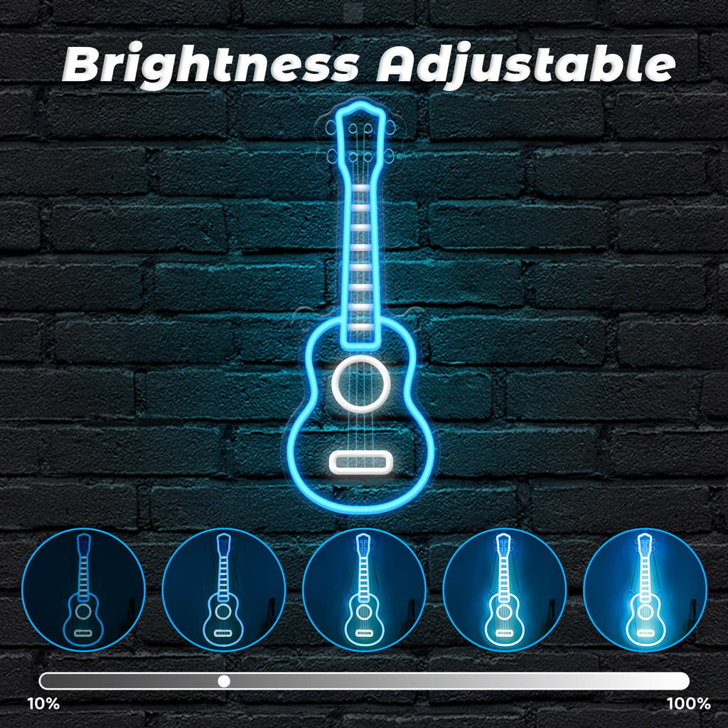 CoolGift Mart Acoustic Guitar Neon Light, Dimmable LED Guitar Neon Wall Sign USB Powered, Decorations for Bedroom Living Room Man Cave Music Studio, Gift for Guitar Players Guitarists Music Lovers