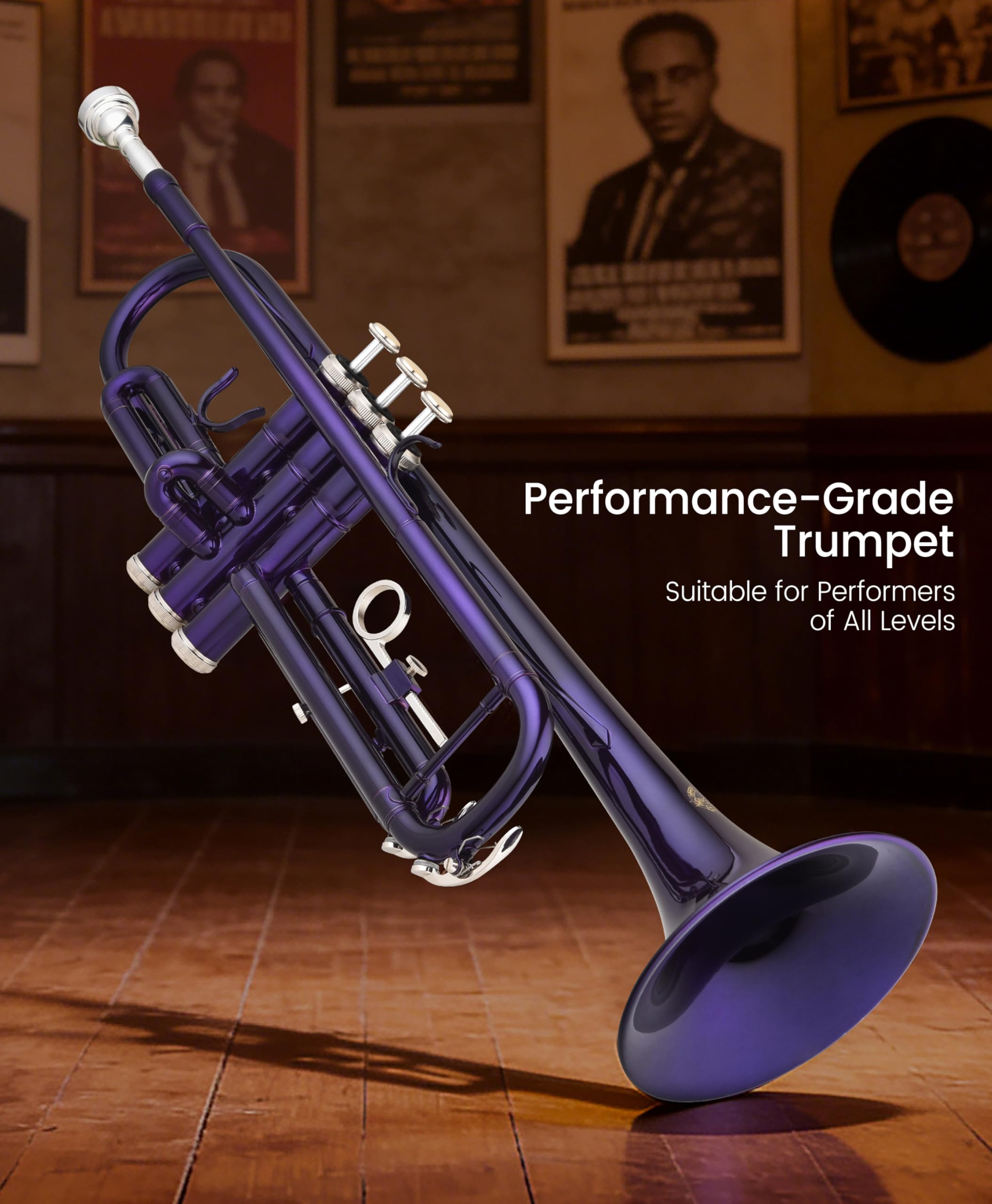 Leo Jaymz Bb Trumpet for Beginners, Brass Student Trumpet Kit with Case, 7C Mouthpiece, Cleaning Kit, Standard B Flat Instrument,Nickel