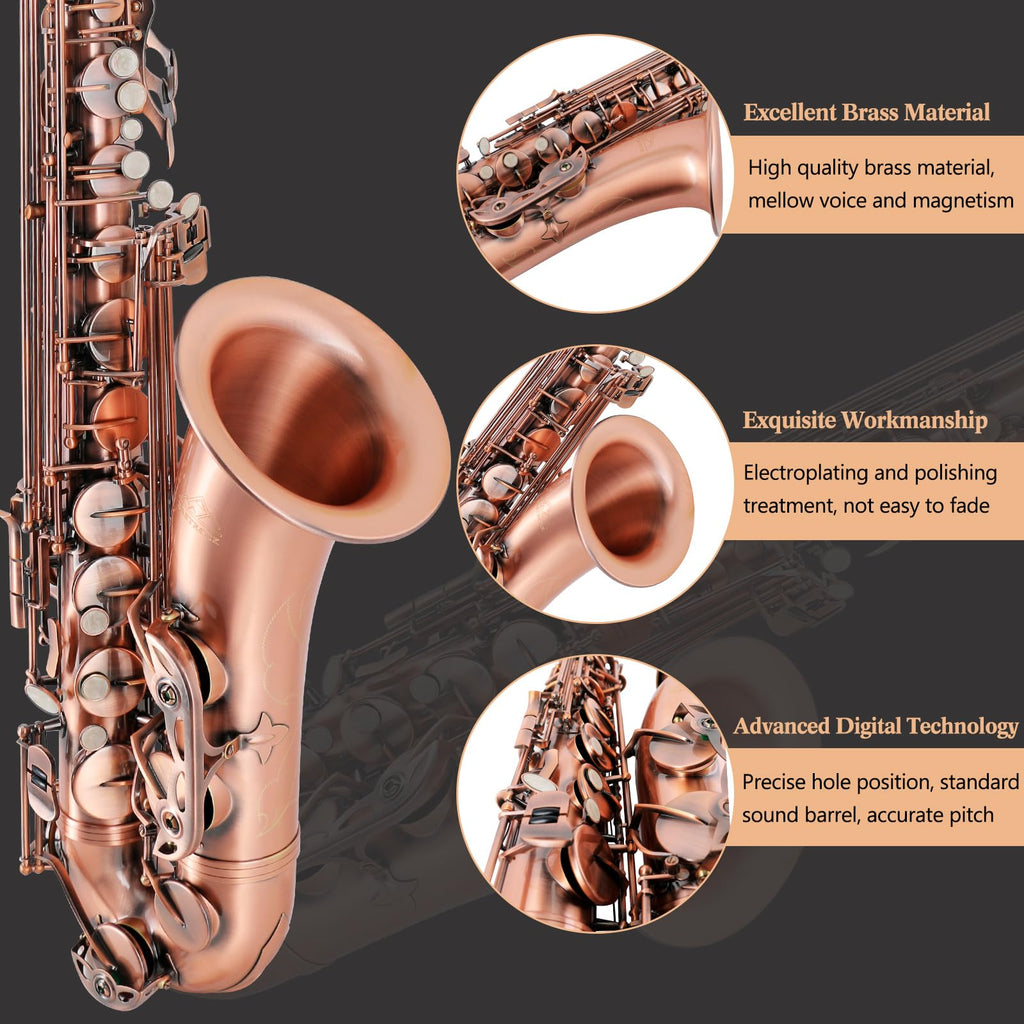 EASTROCK Nickel Tenor Saxophone B Flat Tenor Sax Professional Tenor Saxophone for Beginners Students and Musicians with Carrying Case,Mouthpiece,Reeds,Cushion Pads,Cleaning Kit,Neck Strap