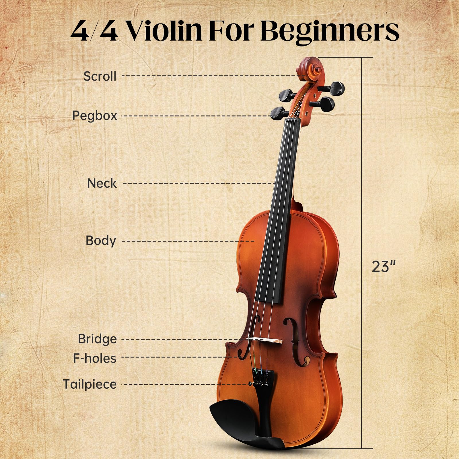 Ktaxon 1/4 Violin for Beginners, Fiddle for Students and Enthusiasts, Acoustic Violin Kit with Case, Bow, Rosin & Manual