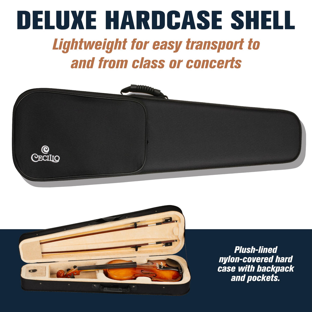 Cecilio 4/4 Full-Size Left-Handed Violin, Solid Spruce Top & Maple Body Professional Fiddle Set Includes Hard Case, 2 Bows, Rosin, Bridges & Extra Strings