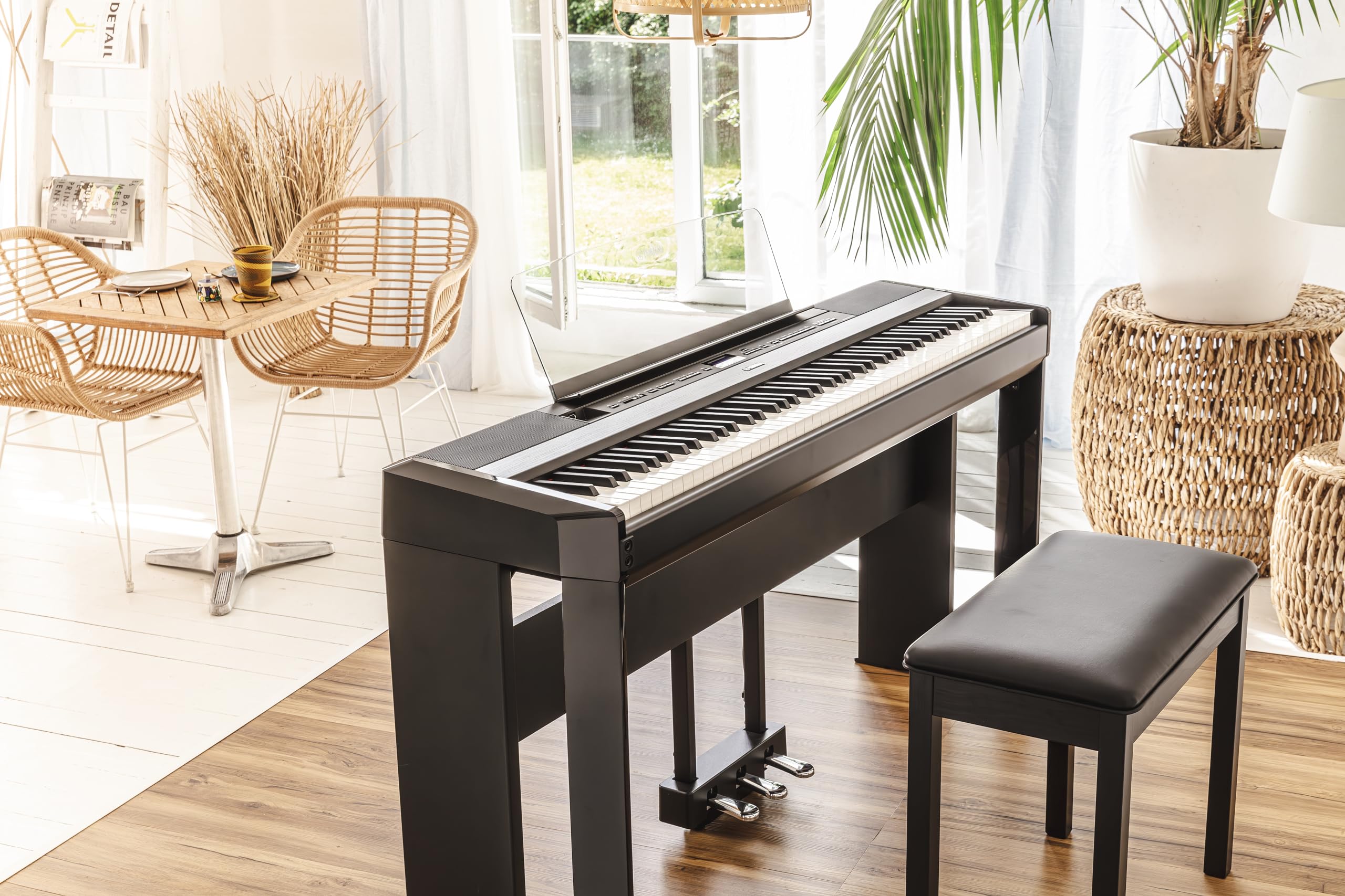 Yamaha P225 88-Key Digital Piano with Weighted Keys, Portable Design, Keyboard, Music Rest, Sustain Foot Switch, and Built-In Speakers, Black (P225B)