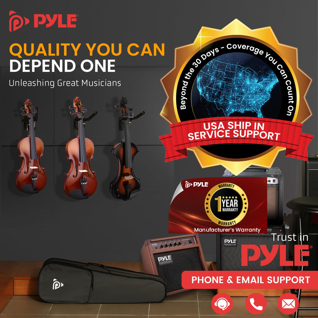 Pyle 4/4 Full Size Acoustic Violin for Beginners – Complete Violins Set with Hard Case, Bow, Extra Strings, Rosin, Full Accessories Kit - Mobile App Tuner 2 Month Free Lessons for Kids & Adults