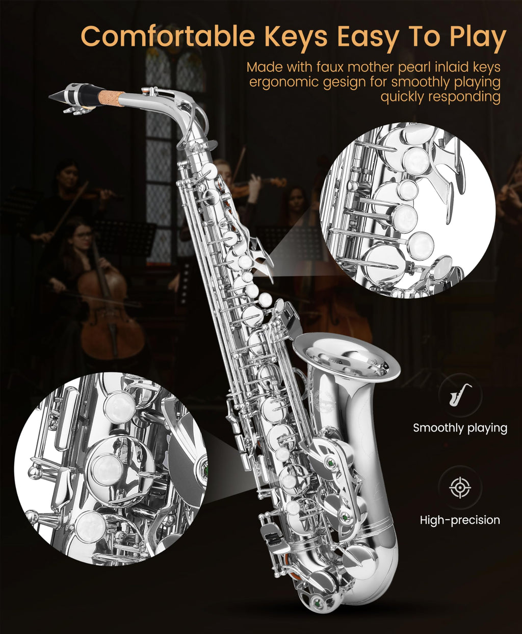 Leo Jaymz Eb Alto Saxophone - One-Piece Body & Neck Construction, H68 Brass, with Thickened Travel Bag - Complete Beginner to Professional Kit (Gold)