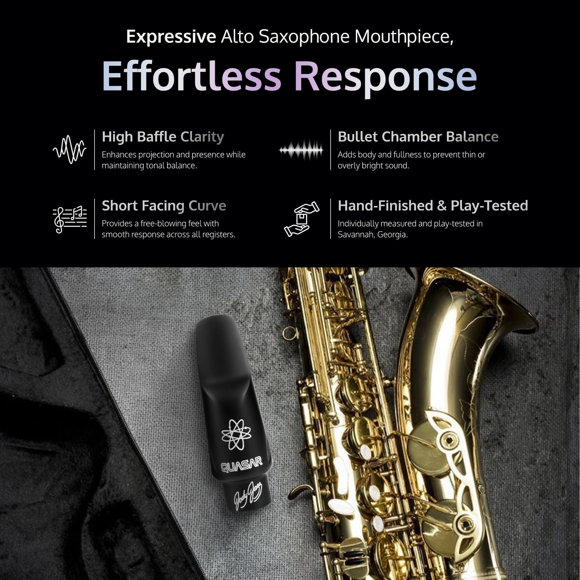 JodyJazz QUASAR™ Alto 9* Saxophone Mouthpiece Crafted with German Hard Rubber - Short Facing Curve with High Baffle, Bullet Chamber & Vibra Table™ Design - Black - Pack Of 1