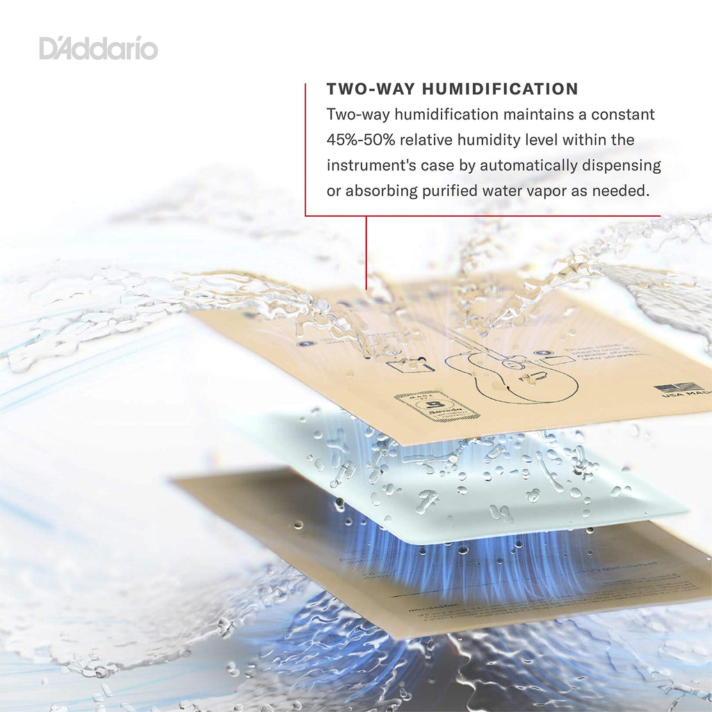 D'Addario Accessories Guitar Humidifier Packs - Two-Way Humidification System Conditioning Packets - For Maintaining Proper Guitar Humidification Level - 3 Maintain Replacement Packets