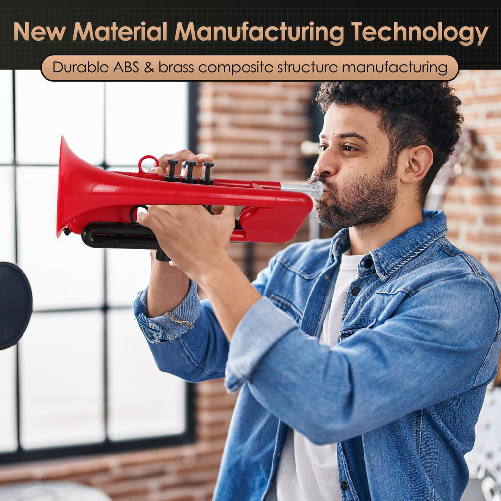 PAMPET SEA LION Professional Plastic Bb Trumpet Standard Trumpets Trumpet Set for Student Beginner Bb Trumpet Instrument (Red)
