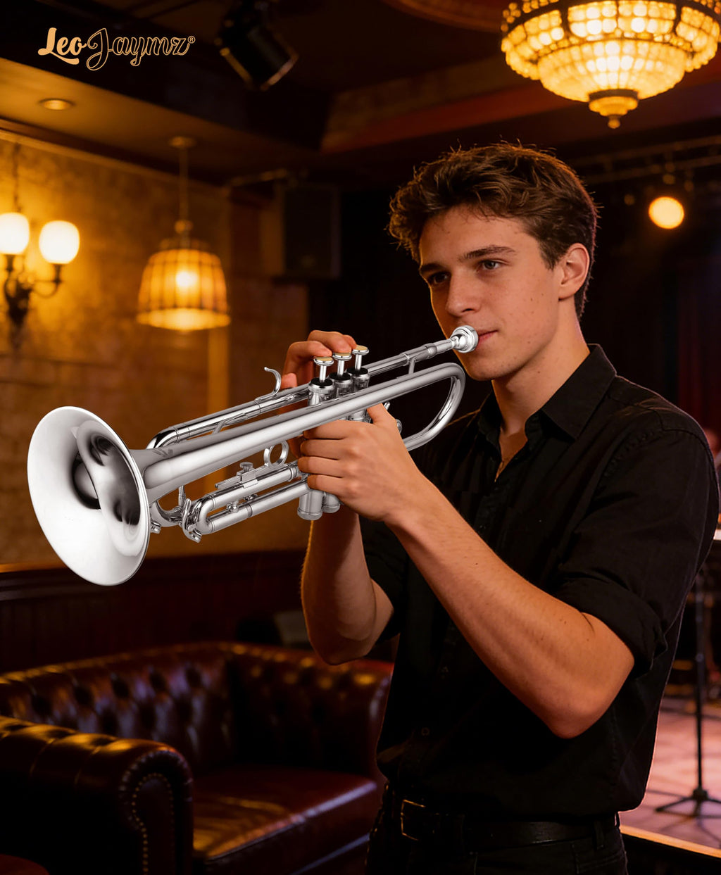 Leo Jaymz Bb Trumpet for Beginners, Brass Student Trumpet Kit with Case, 7C Mouthpiece, Cleaning Kit, Standard B Flat Instrument,Nickel
