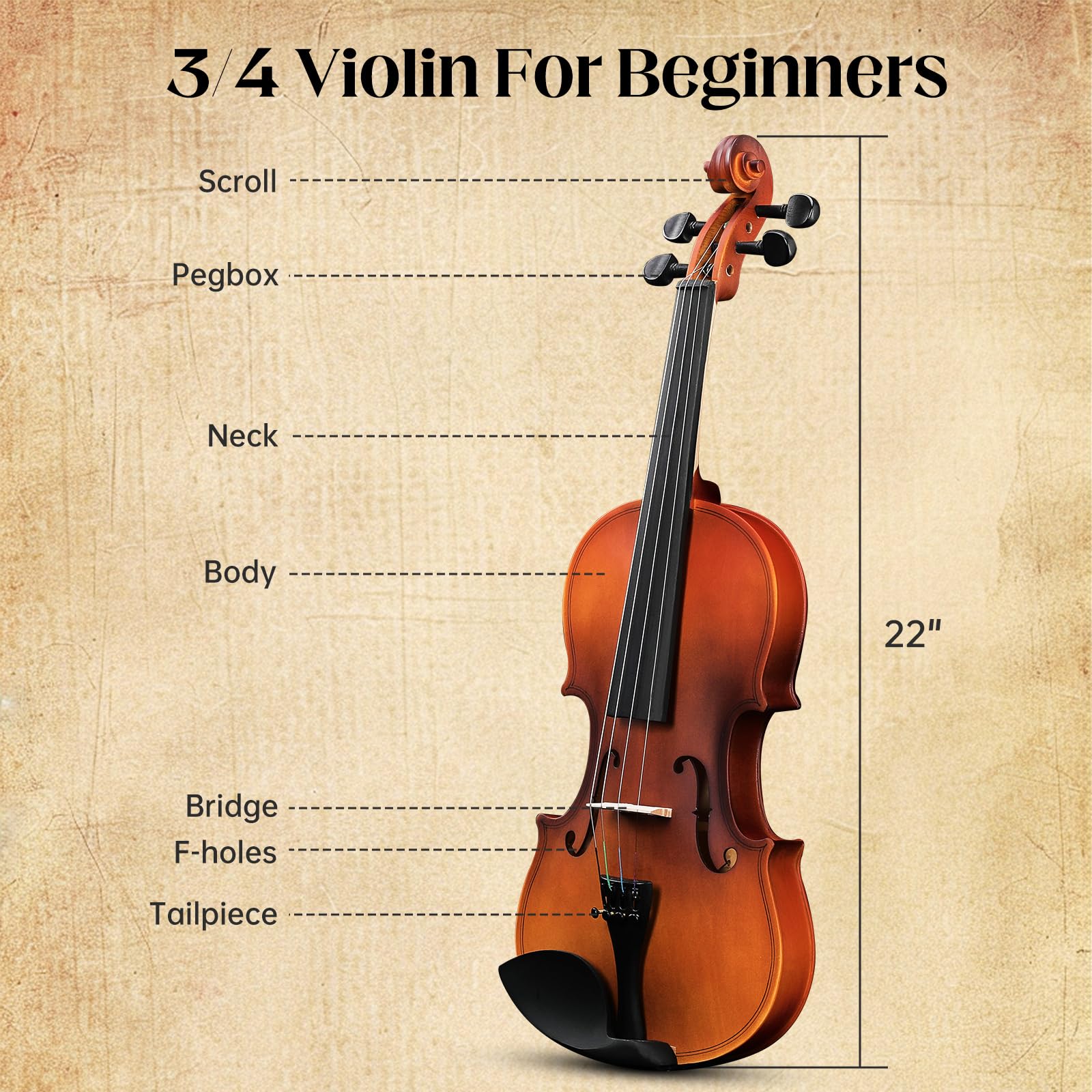 Ktaxon 1/4 Violin for Beginners, Fiddle for Students and Enthusiasts, Acoustic Violin Kit with Case, Bow, Rosin & Manual