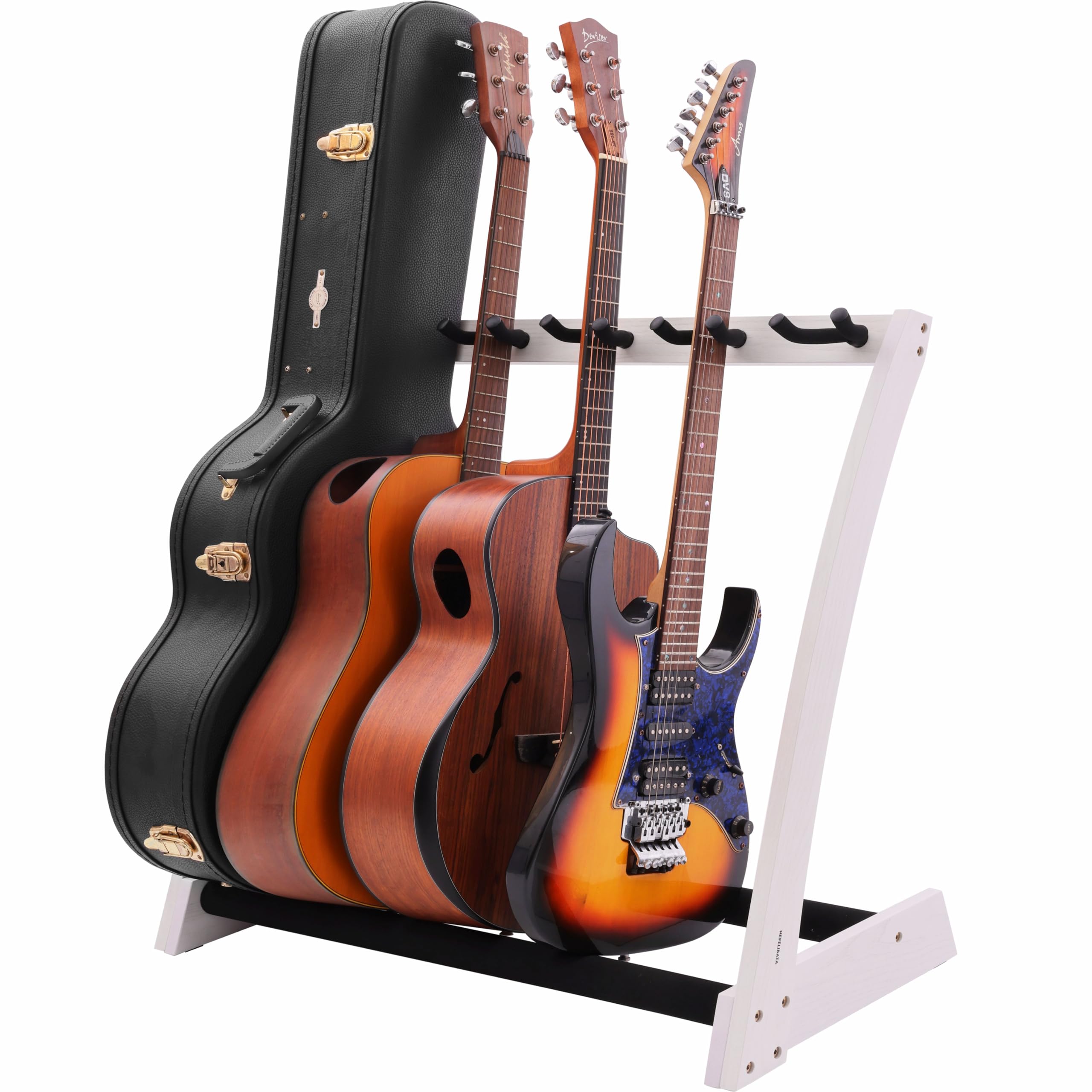 Nefelibata Guitar Stands 5 Wooden Guitar Rack Floor for Guitars and Cases, Electric, Acoustic, Bass Guitars, Cellos, German Ash