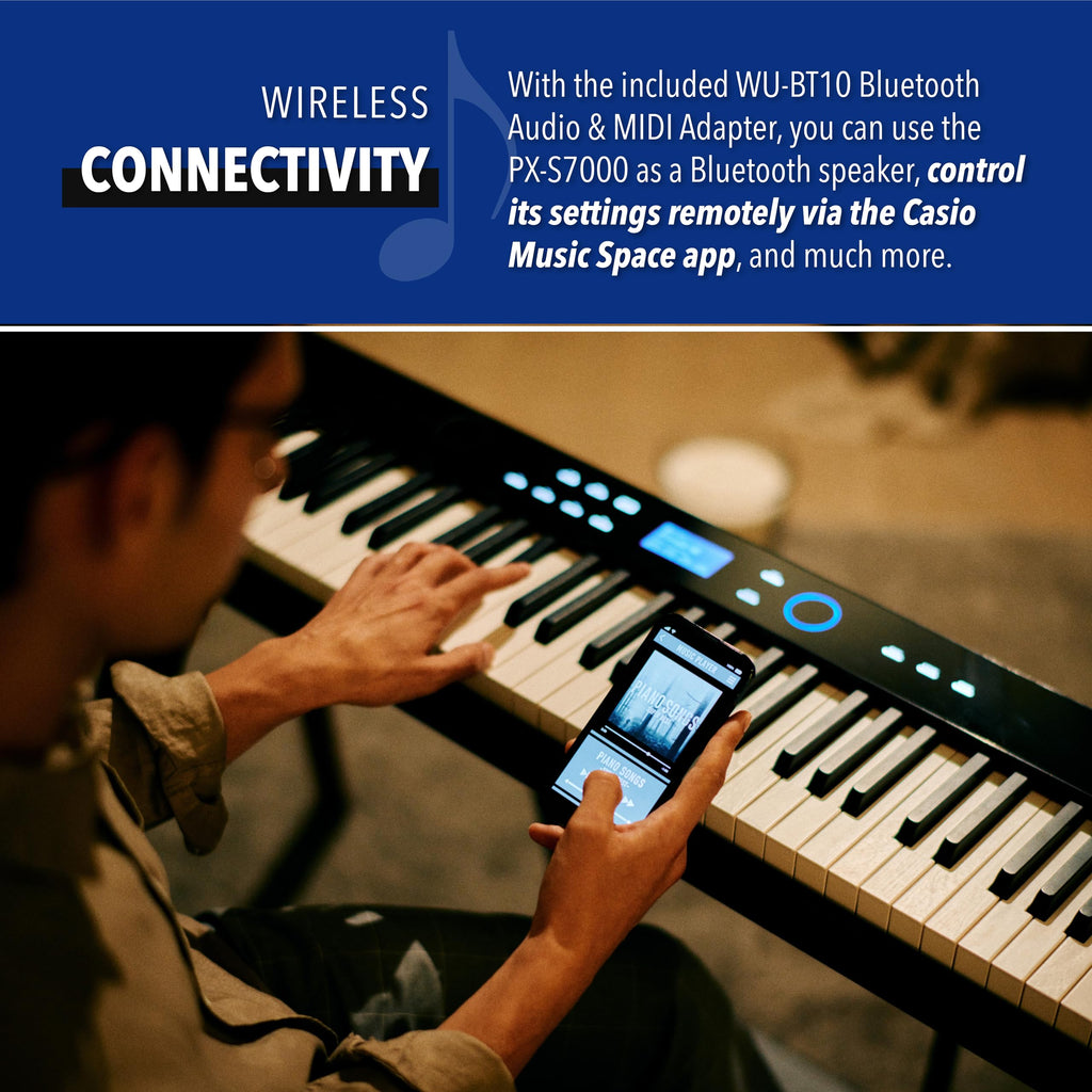 Casio Privia PX-S7000 Portable Digital Piano w/88 Hybrid Weighted Keys, 400 Tones, Touch Sensor Controls, Stand w/ 3 Pedals, Bluetooth, USB, AC Adapter, 32W Speakers, Harmonious Mustard (PX-S7000HM)