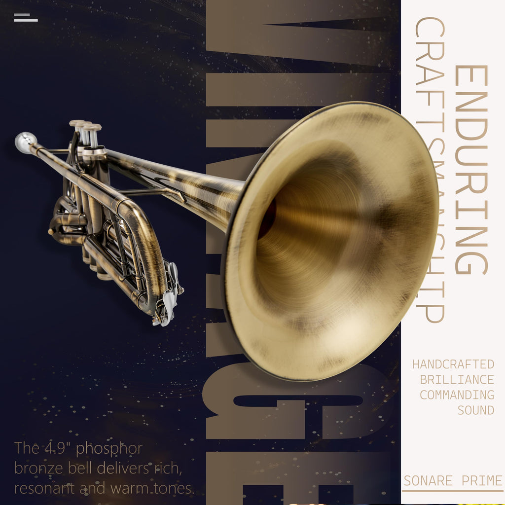 AKLOT Hand-Hammered Bell Bb Trumpet: Smooth Valve Action, Clear-Lacquered Brass Body, Standard Trumpet Beginner Set with Leather Case, Lesson Book, Trumpet Mute, Mouthpiece, Cleaning Kit (SNR-BrzSF)