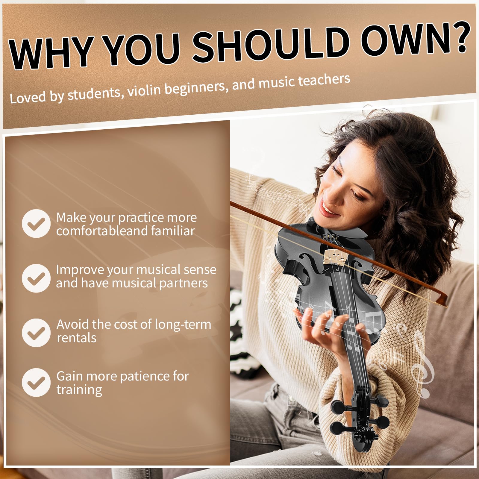 Ktaxon Violin for Beginners Students, Acoustic Violins 4/4, Full Size Fiddle Kit with Case, Bow, Rosin, Adult Teens Learners Age 11+ (Natural)