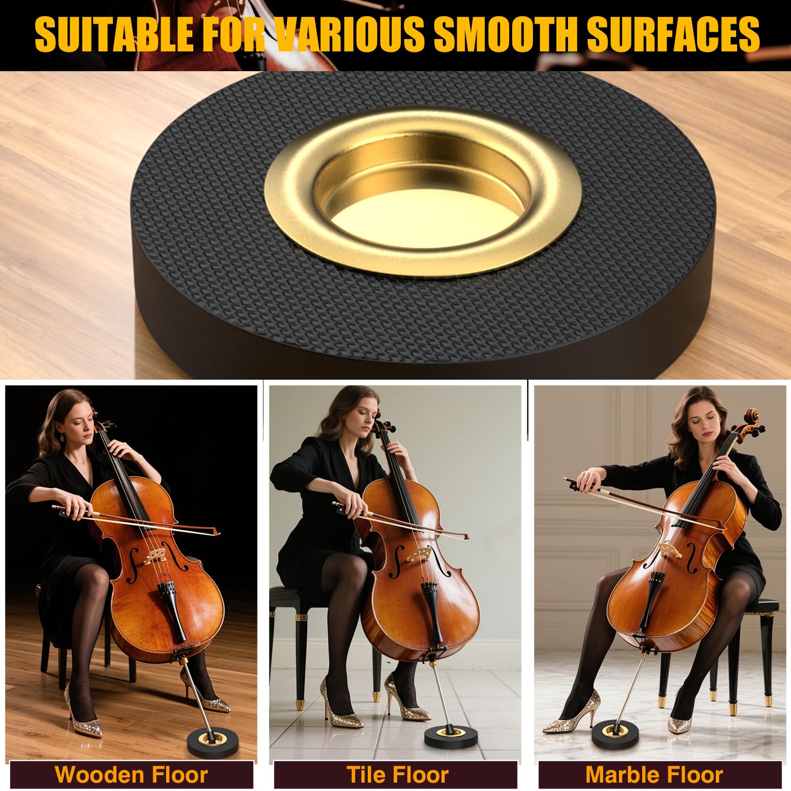Facmogu Rock Stop for Cello, Cello Endpin Rest for Floor Protector String Instrument Accessory Christmas Gift, Rock Stop Endpin Stand Holder with Reinforced Brass Cup & Rubber Mat Anti-Slip Base