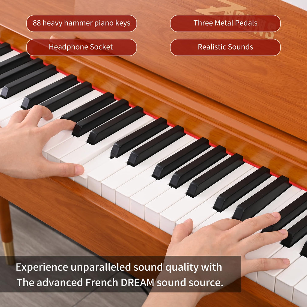 88 Key Weighted Hammer Action Digital Piano, French 5704 Chip, Solid Wood Stand, Triple Pedal, USB-MIDI, 192 Polyphony – For Adults & Intermediate