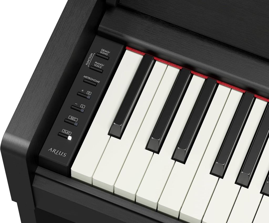 Yamaha Arius Compact Upright Digital Piano Keyboard For Apartments and Small Spaces, 88-Key Weighted Graded Hammer Action, Touch Response, Grand Piano Sound, 3-Pedal Unit in Black YDPS36B