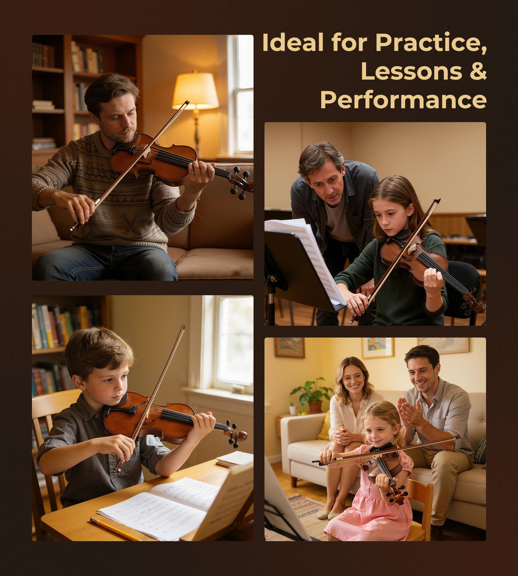 Vangoa 4/4 Solid Wood Acoustic Violin Full Size Fiddle Set for Beginner Adult Student Teen Kids with Violin Case, Bow, Rosin, Shoulder Rest, Tuner, Strings, Natural