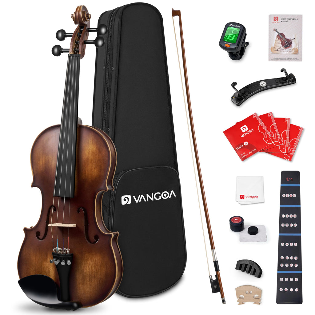 Vangoa Violin 4/4 Full Size Set, Varnish Fiddle Solid Wood for Professional Adults Senior Intermediate Beginners Student Starter Acoustic Violins Kit Outfit with Ebony Fitted, Hard Case, Right Handed