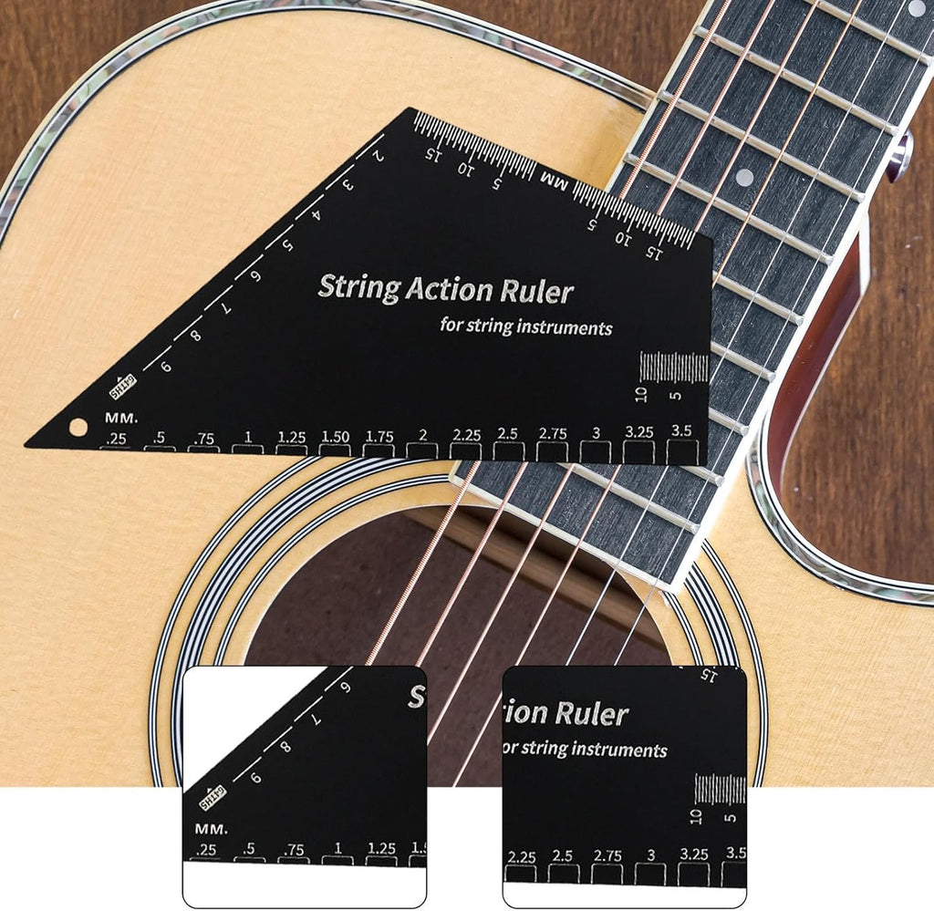 Stainless Steel Strings Action Ruler Guitar Setup Gauge Tool, Portable Luthier Tool for String Instruments, Electric Guitar, multifunctional