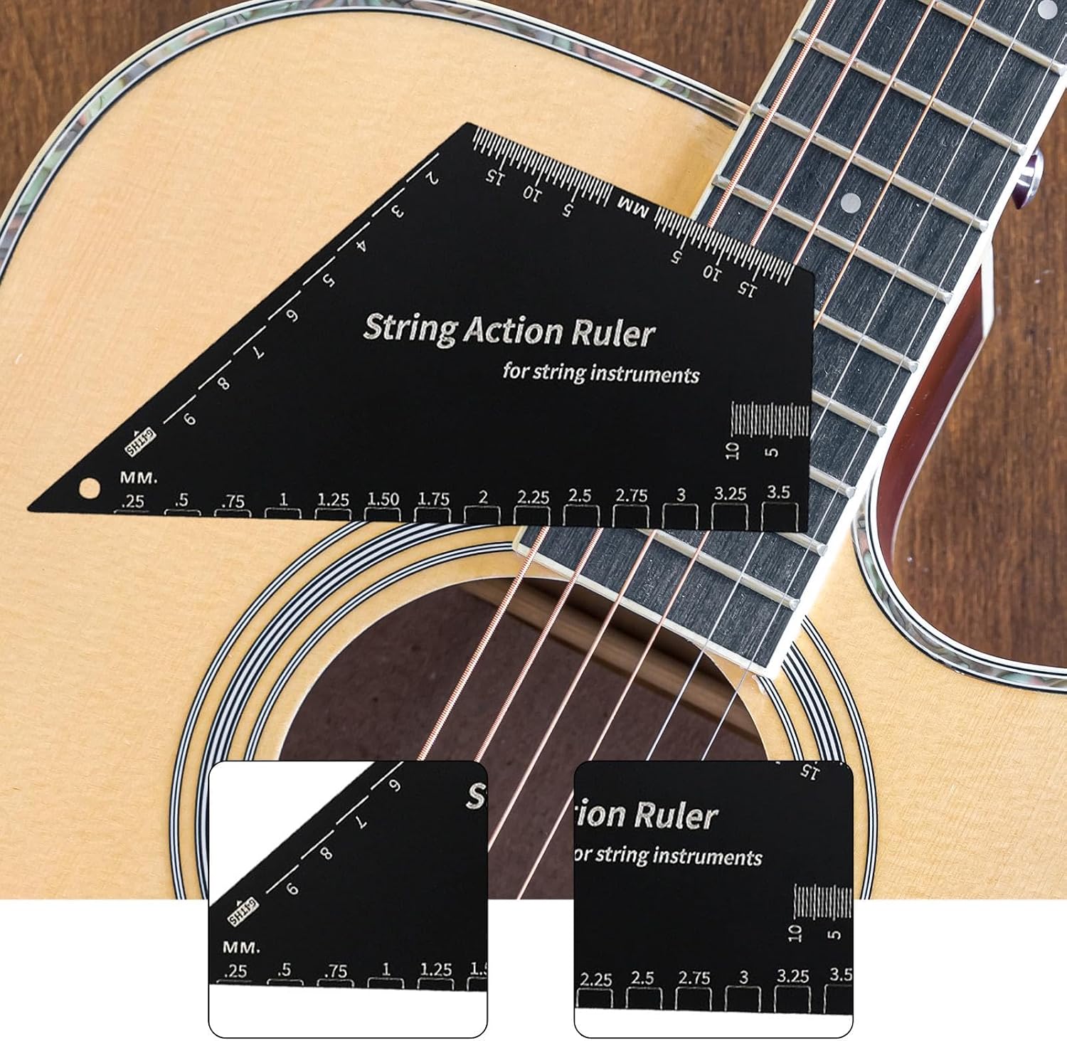 Stainless Steel Strings Action Ruler Guitar Setup Gauge Tool, Portable Luthier Tool for String Instruments, Electric Guitar, multifunctional