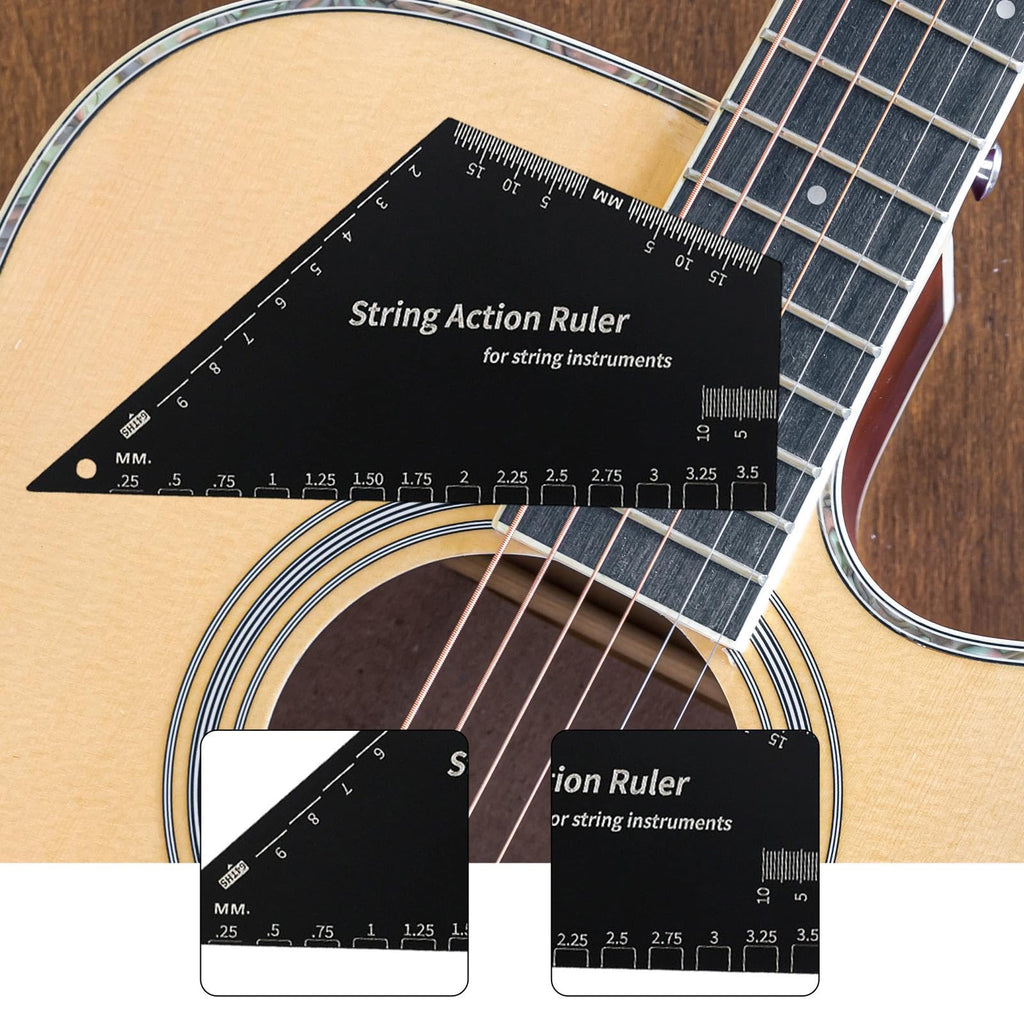YIJU Guitar Action Gauge Ruler Stainless Action Ruler Guitar Setup Fretboard Measuring Tool for Electric Bass Suitable for Workshop Studio, square