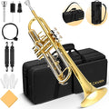 CAHAYA Bb Trumpet Instrument Trompeta: Brass Student Trumpet with Hard Case 7C Mouthpiece Gloves Standard Trumpets for Beginners or Advanced Students Gold | Bb Student Trumpet with Hard Case 7C Mouthpiece Gloves Smooth Valves Standard Trumpets for Beginne