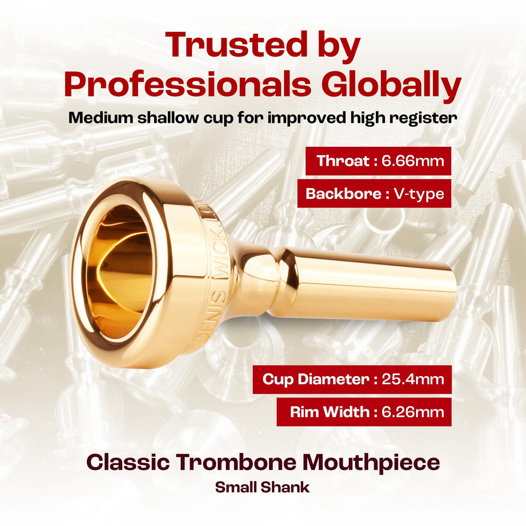 Denis Wick Classic Trombone Mouthpiece Silver Plated, 5880-4AL - Barrel Backbore for Balanced Tone & Smooth Response - Large Shank Fitting Trombone Accessory for Easy Articulation - 26 x 6.72 x 7.38mm
