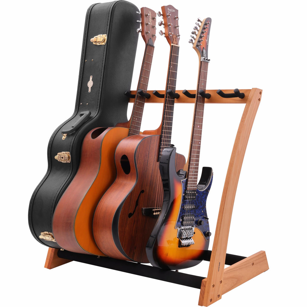 Nefelibata Guitar Stands 5 Wooden Guitar Rack Floor for Guitars and Cases, Electric, Acoustic, Bass Guitars, Cellos, German Ash