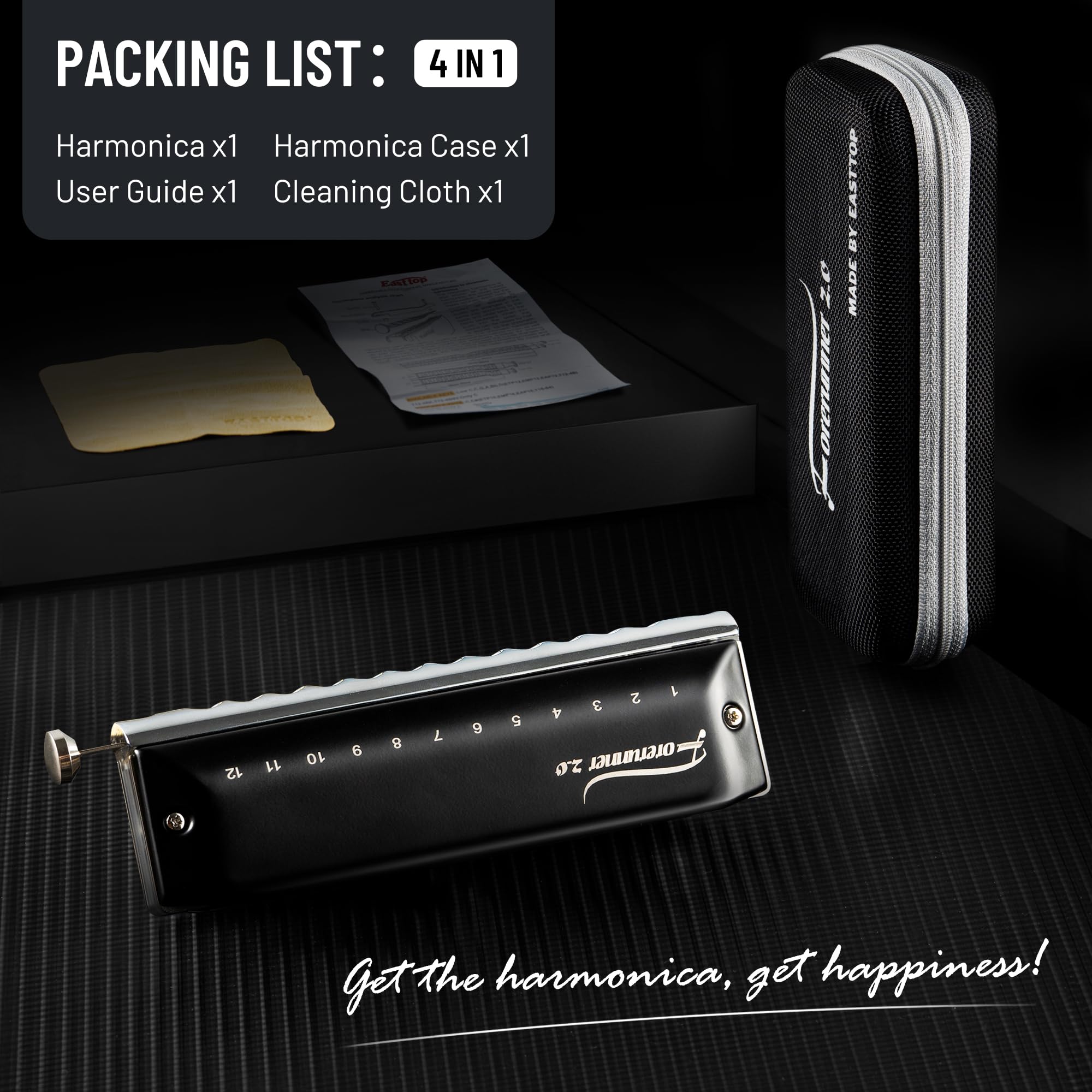 EAST TOP FORERUNNER 2.0 without valves Chromatic Harmonica 12-Hole 48 Tones C Key Chromatic Mouth Organ Harmonica for Adults,Beginners and Students As Gift
