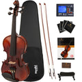 Mendini By Cecilio 4/4 Violin For Beginners, Black Solid Wood - Flamed Acoustic Violins Set with Case, Tuner, Shoulder Rest, Bow, Rosin, Bridge & Strings