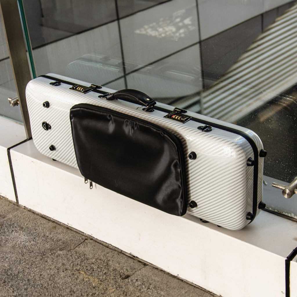 Christina 4/4 Full Size Violin case High-Strength Carbon Fiber Rectangular Violin Music Bag With Combination Lock and Extra Bag White Violin Hard Case (VB-Square-White Stripe spot)