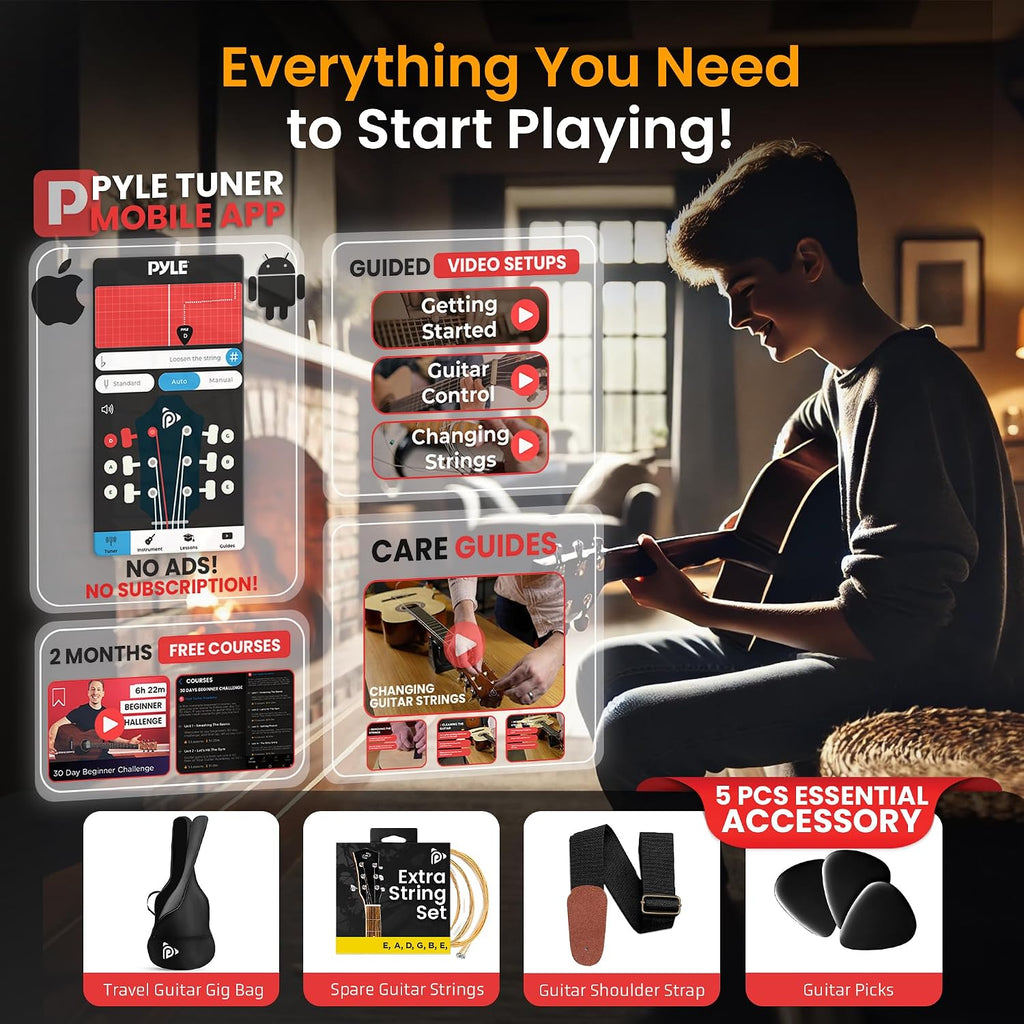 Pyle Electro Resophonic Acoustic Electric Guitar Set, Full Size Round Neck Traditional Resonator, Built-in Pre Amplifier, White