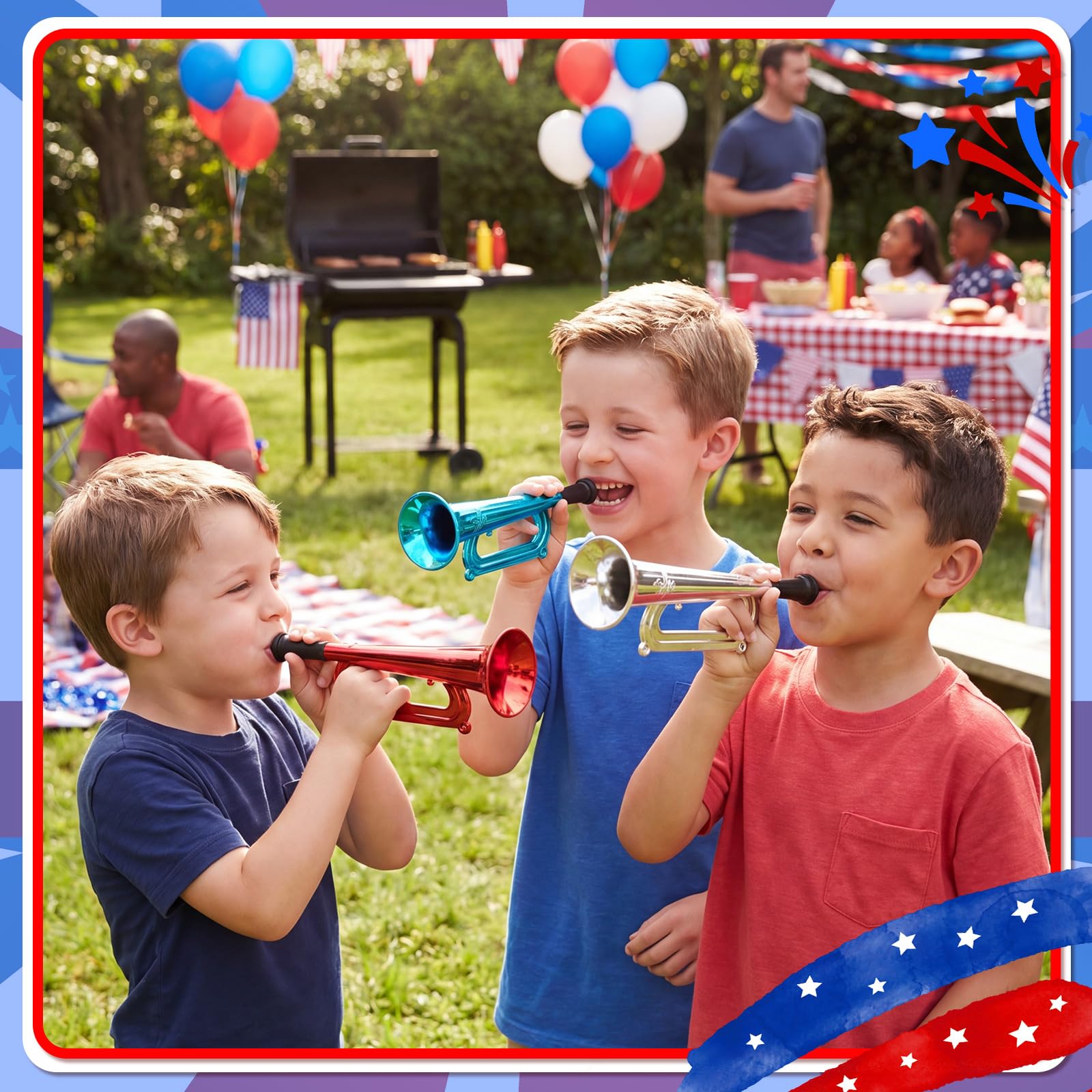 Deekin 36 Pcs 4th of July Plastic Trumpet 6 Inch Patriotic Party Favor Noise Maker Trumpet 250th Anniversary Noise Makers Musical Instruments for 4th of July Soccer Party Favors(Red, Blue, White)