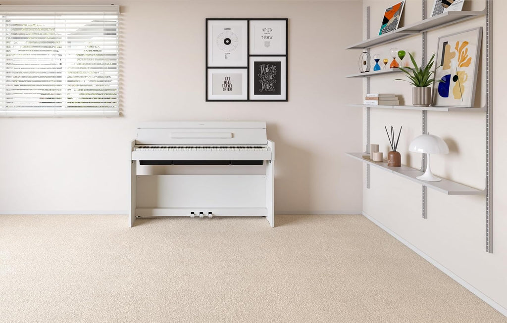 Yamaha Arius Compact Upright Digital Piano Keyboard For Apartments and Small Spaces, 88-Key Weighted Graded Hammer Action, Touch Response, Grand Piano Sound, 3-Pedal Unit in White YDP-S36WH
