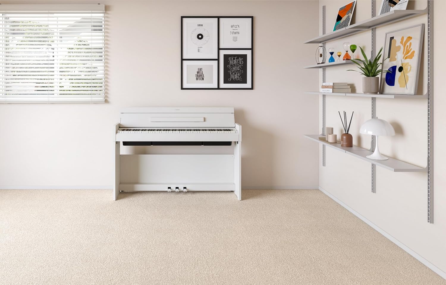 Yamaha Arius Compact Upright Digital Piano Keyboard For Apartments and Small Spaces, 88-Key Weighted Graded Hammer Action, Touch Response, Grand Piano Sound, 3-Pedal Unit in White YDP-S36WH
