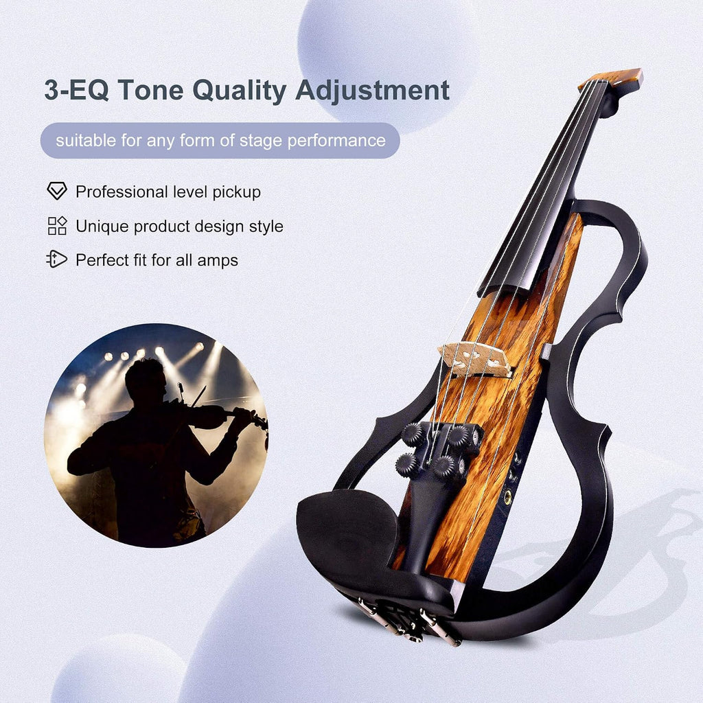 Premium Carbon Fiber Electric Violin Full Size 4/4,Professional Electric Violin for Adults Beginner,Teens,Electric Fiddle Kit with Pro Pick Case -ZNDS-2303