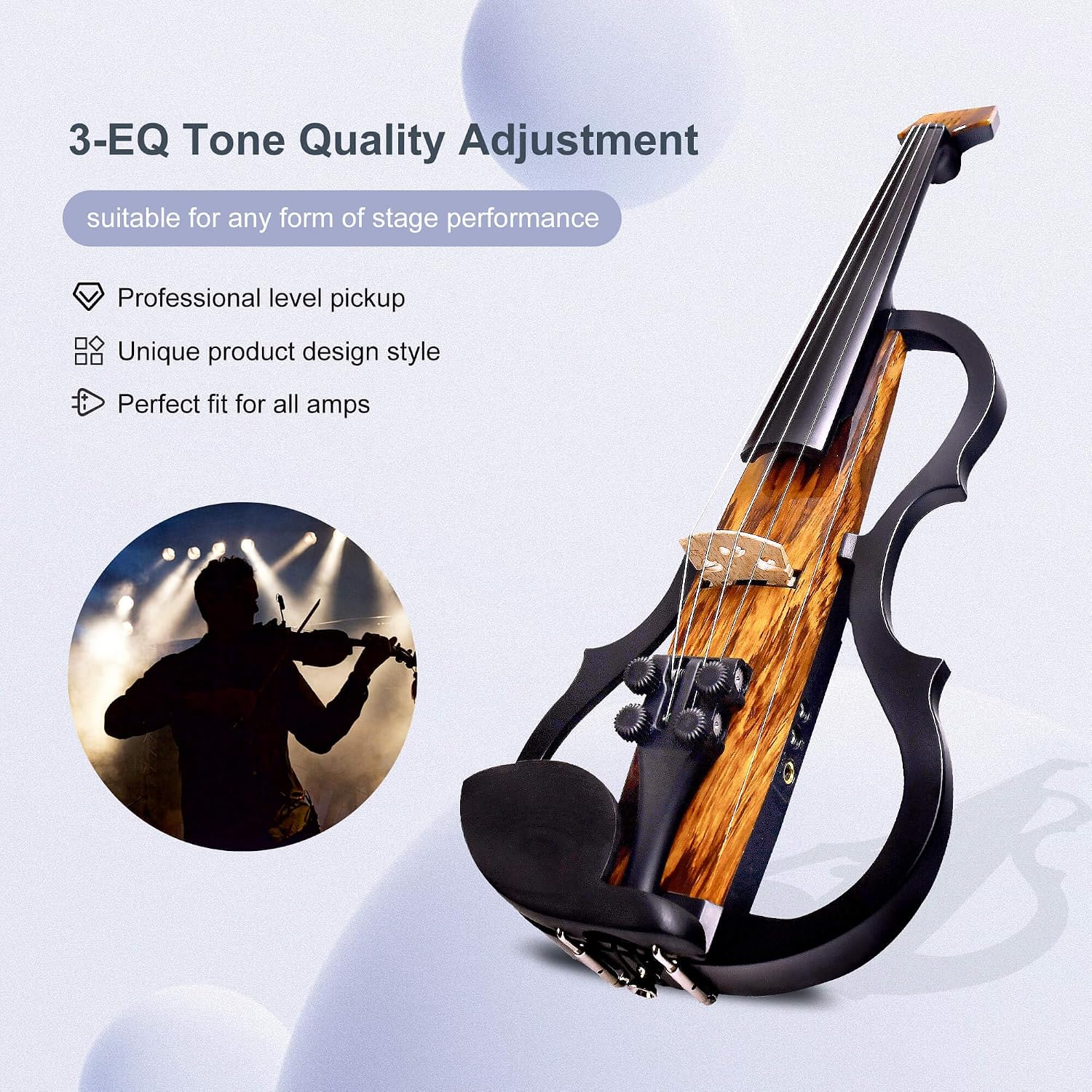 Premium Carbon Fiber Electric Violin Full Size 4/4,Professional Electric Violin for Adults Beginner,Teens,Electric Fiddle Kit with Pro Pick Case -ZNDS-2303