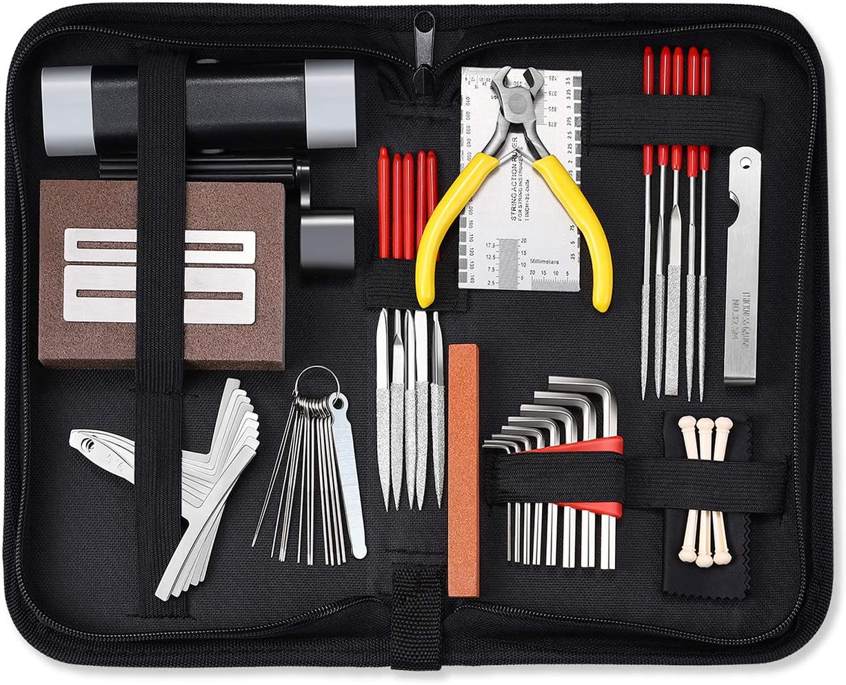 MIFOGE 45Pcs Guitar Repairing Maintenance Tool Kit with Carry Bag Large Care Set of Tools For Acoustic Guitar Electric guitar Ukulele Bass Banjo,Perfect Gift for Music or String Instrument Enthusiast