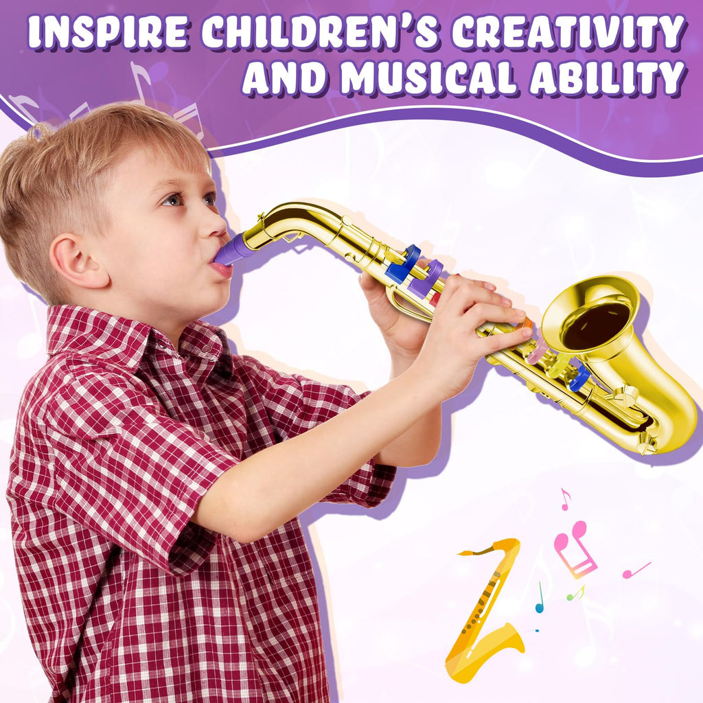 Lewtemi Gold Trumpet Musical Instruments Toy for Kid Toddler Fake Plastic Preschool Music Toy Gift Non-Professional Wind Instrument Early Educational Teaching Songs Gifts for Toddlers Children