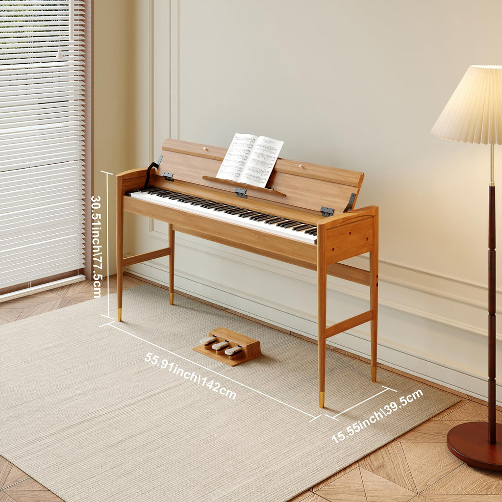 88 Key Weighted Hammer Action Digital Piano, French 5704 Chip, Solid Wood Stand, Triple Pedal, USB-MIDI, 192 Polyphony – For Adults & Intermediate
