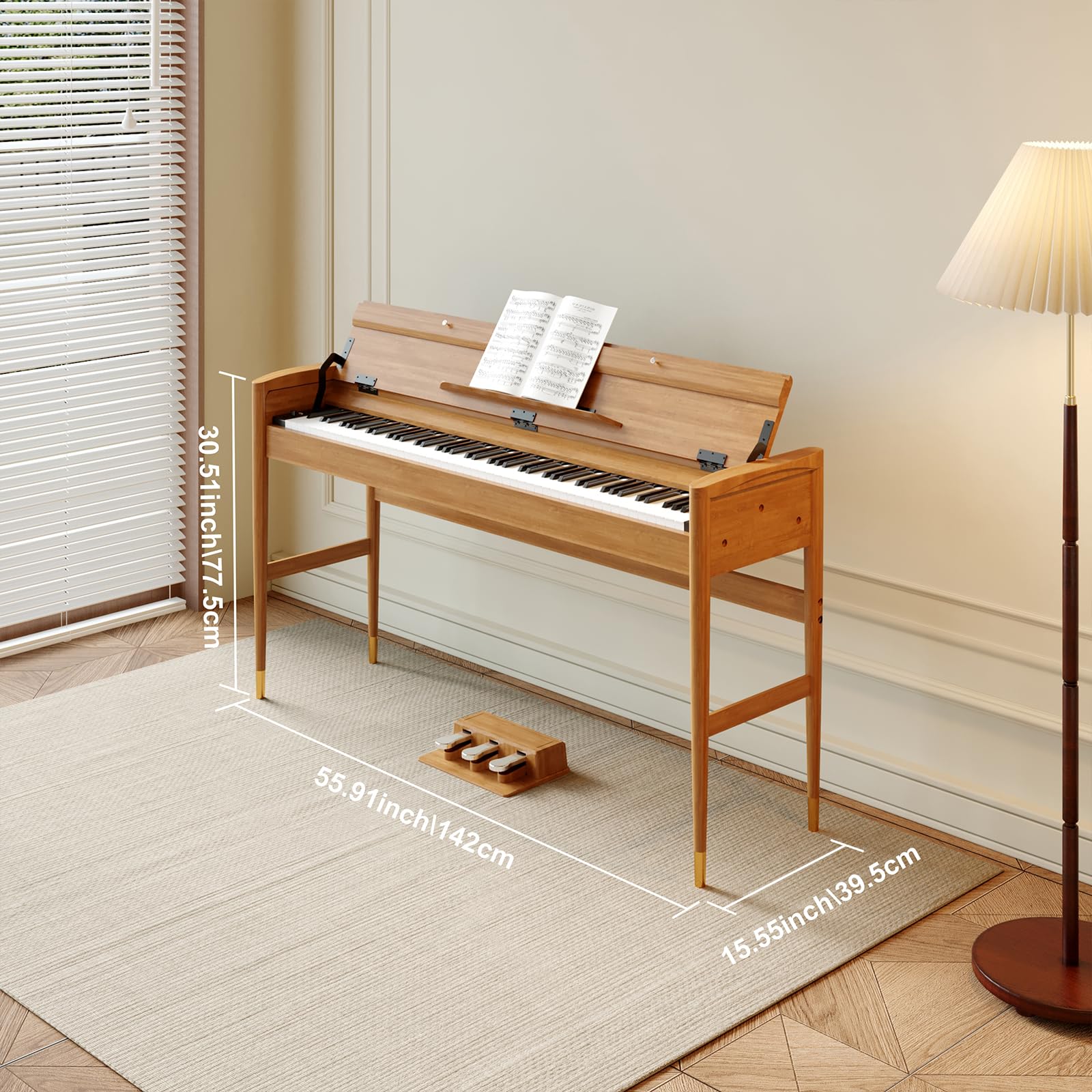 88 Key Weighted Hammer Action Digital Piano, French 5704 Chip, Solid Wood Stand, Triple Pedal, USB-MIDI, 192 Polyphony – For Adults & Intermediate