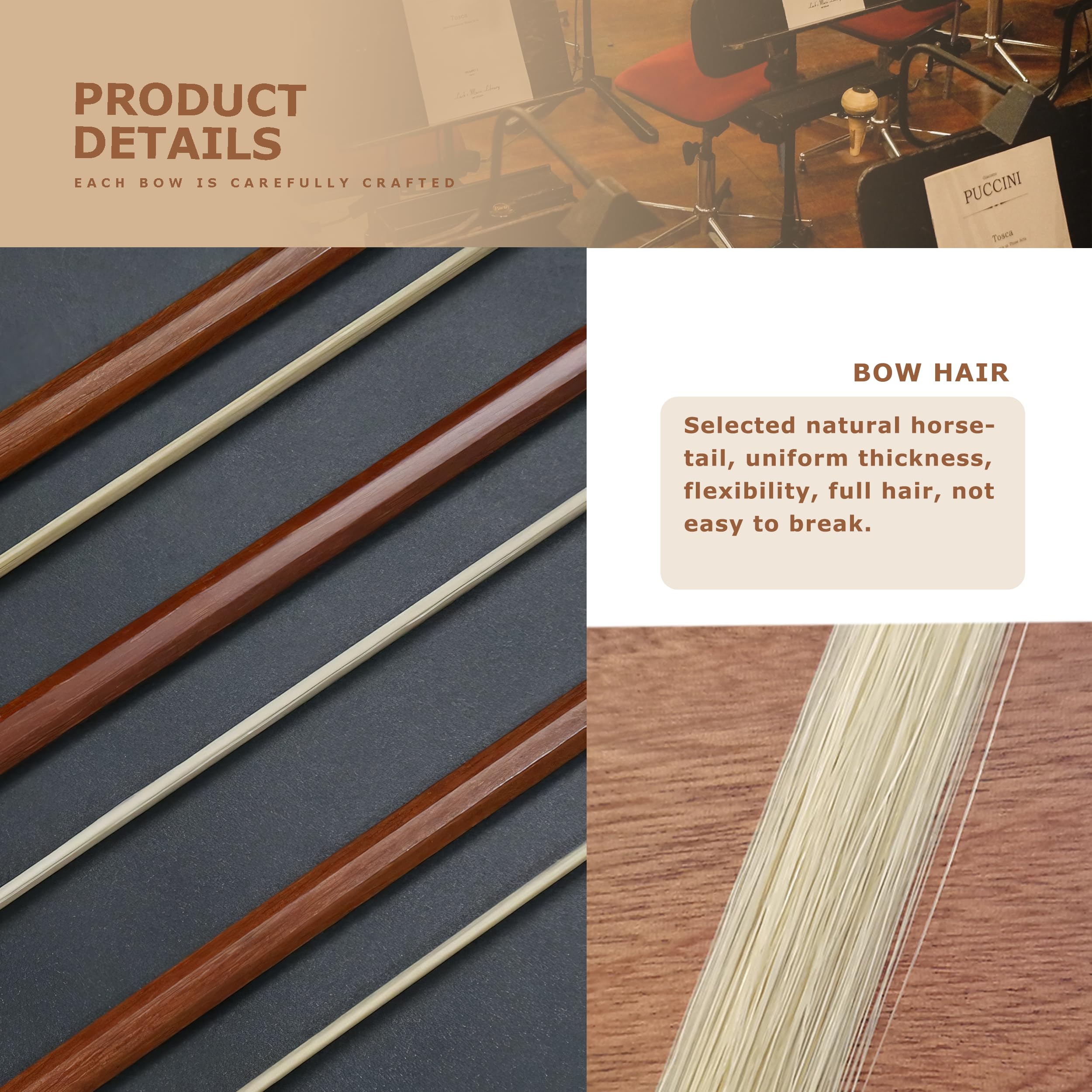 BlissKiss Brazilwood Cello Bow - Handmade with Natural Horsehair, Ebony Frog, and Nickel Silver Winding – Perfect Balance and Superior Sound Quality (4/4 CELLO BOW)